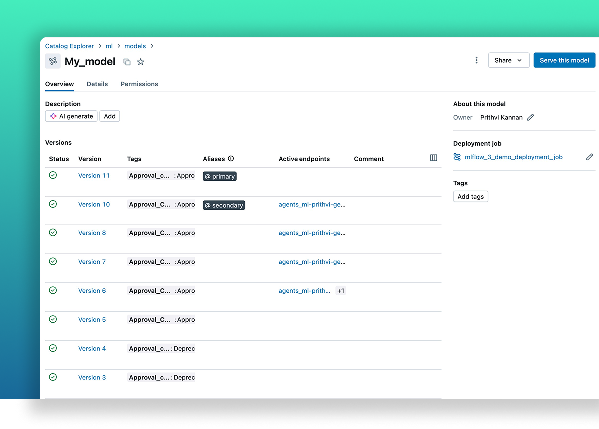 MLflow model registry with lifecycle management and deployment controls
