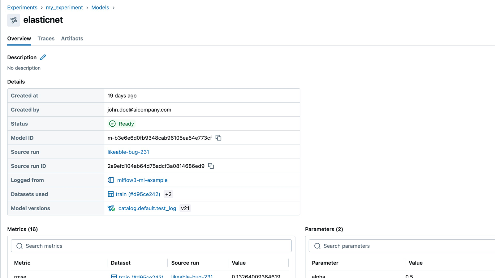 MLflow model packaging screenshot