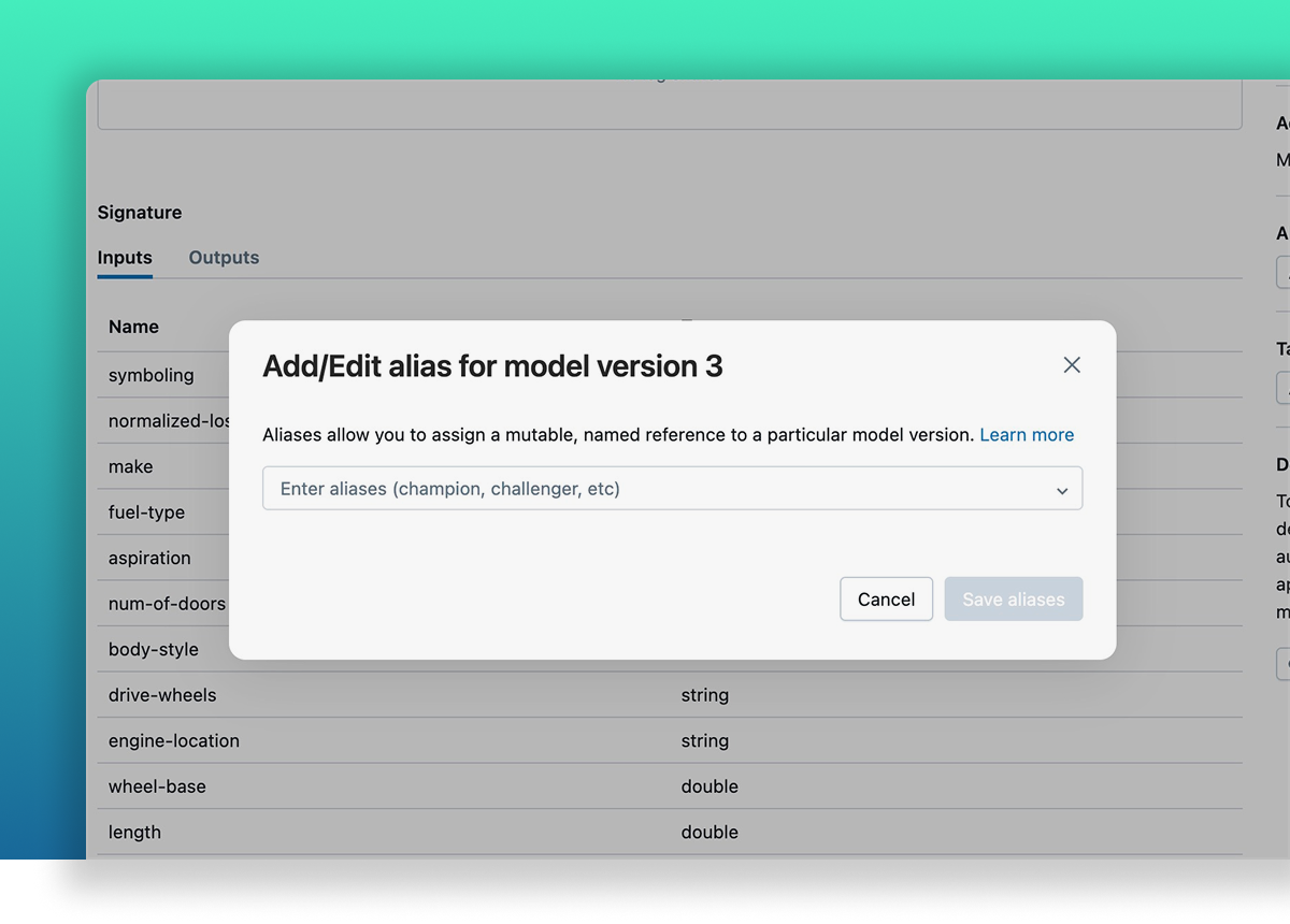 MLflow model registry screenshot